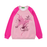 Men Hoodie Butterfly Print Sweater Boys Vintage Pullover Long Sleeve Loose Autumn