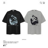 American vintage street T-shirt portrait print men's loose spring and summer half-sleeved shirt