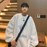 Men Hoodie Sweater Loose Crew Neck Top Trendy Ins Hong Kong Style