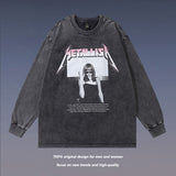 Men Long Sleeve Shirt Vintage Washed and Worn Long Sleeve T-shirt Men and Women Couple's Tops