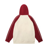 Men Hoodie Color Contrast Patchwork Raglan Sleeve Hooded Pullover Hip Hop Street Fashion Five-Pointed Star Paste Cloth Embroidery