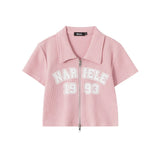 Women T-shirt Waffle Letter Print Short-Sleeve T-shirt Girls Short Summer