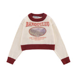 Women Sweater Short round Neck Knitwear Spring and Autumn Women's Color Matching Long Sleeve