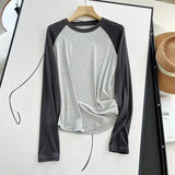 Women T-Shirt Long Sleeve T-shirt Female Contrast Color Slim Fit Autumn Winter Coat