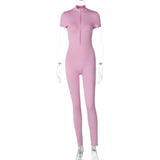 Women Jumpsuit Women's Summer Fashion Zipper Short-Sleeved Jumpsuit