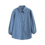 Women T-shirt Denim Shirt Women Spring and Autumn Top Loose Long Sleeve
