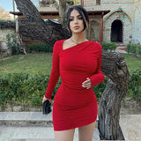 Woman Dresses Women's Clothing Spring V-neck Long-Sleeved Short Dress