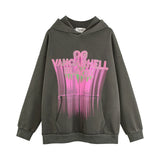 Men Hoodie Letter Printed Hoodie Men's Loose Pullover Long Sleeve Worn Looking Washed-out Hoodie