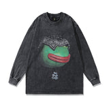Men Long Sleeve Shirt Vintage Cartoon Printed Distressed Long Sleeve T-shirt Bottoming Shirt for Men