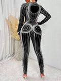 Women Jumpsuit Fashion Printed Slim Fit round Neck Long Sleeves Jumpsuit