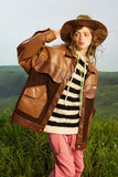 Unisex Jacket Autumn Three-Color Stitching Pu Coat Women's Clothing
