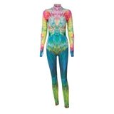 Women Jumpsuit Winter Fashion Printing Slim Fit Long Sleeve Jumpsuit
