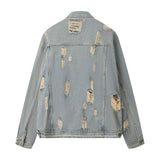 Men Denim Jacket Men's Loose Hole Denim Camouflage Coat