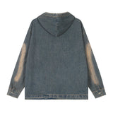 Men Denim Jacket Hooded Sweater Men's Washed Distressed Pullover Denim Clothing Autumn