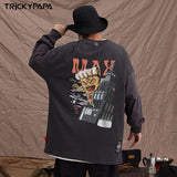 Men Long Sleeve Shirt Personality Cartoon Printed Loose Long Sleeves T-shirt Men's and Women's Tops