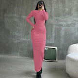Women Dresses Winter Fashionable with Side-Slit Solid Color Long Sleeve Dress Women