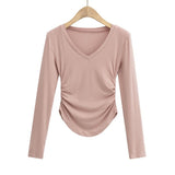 Women T-Shirt Spring and Autumn Women's Slim V-neck Long-Sleeved T-shirt