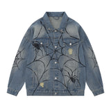 Men Denim Jacket Spring and Autumn Denim Jacket Men's Printed Washed and Worn Denim Jacket