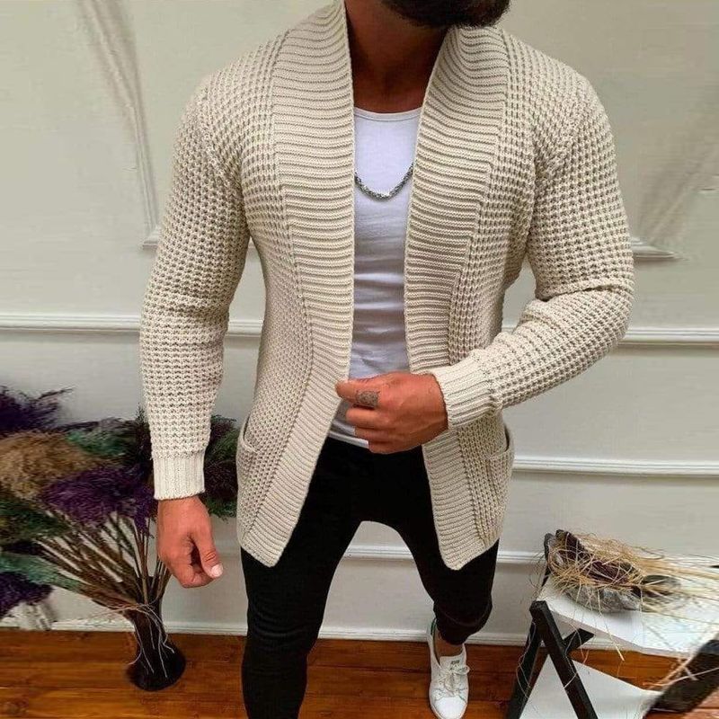 Men Sweater Spring Sweater Men's Cardigan Knitted Solid Color Casual Coat
