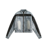 Unisex Jacket Winter Retro Patchwork Denim Cotton Coat