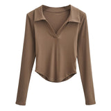 Women T-Shirt Long Sleeve Slim Fit Pullover High Waist Short Women's T-shirt