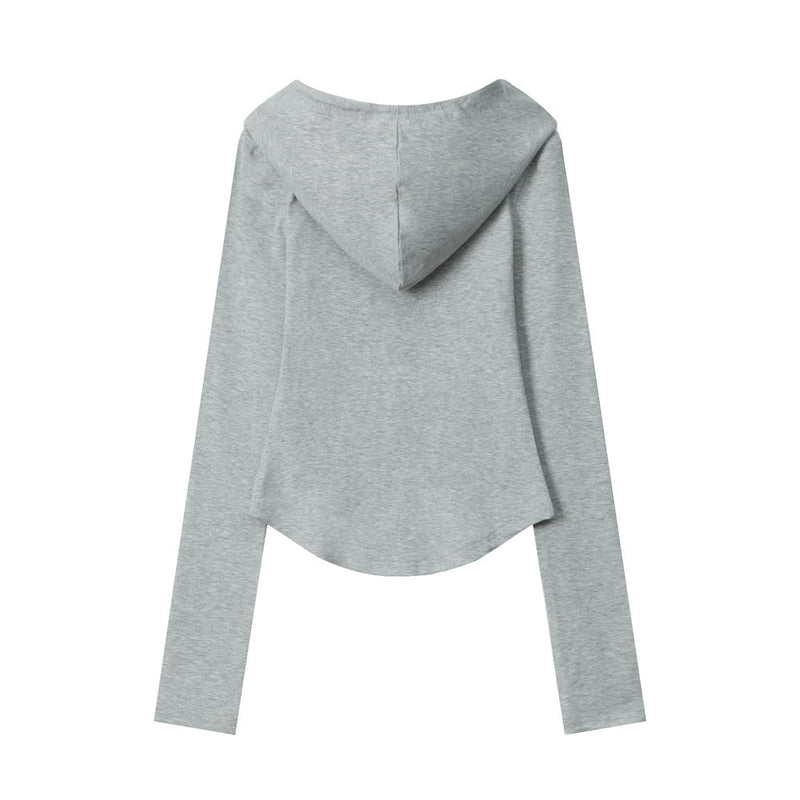 Women Long Sleeve T-shirt Hooded Cardigan T-shirt Girls' Autumn Long Sleeve Coat