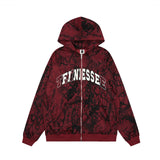 Men Hoodie Graffiti Hooded Coat Punk Hip Hop Loose Embroidered Letter Cardigan Sweater Spring and Autumn