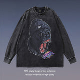 Men Long Sleeve Shirt Dark Print Distressed Bottoming Long Sleeve T-shirt Men and Women