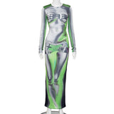 Woman Dresses Women's Spring round Neck Long Sleeve Printed Dress