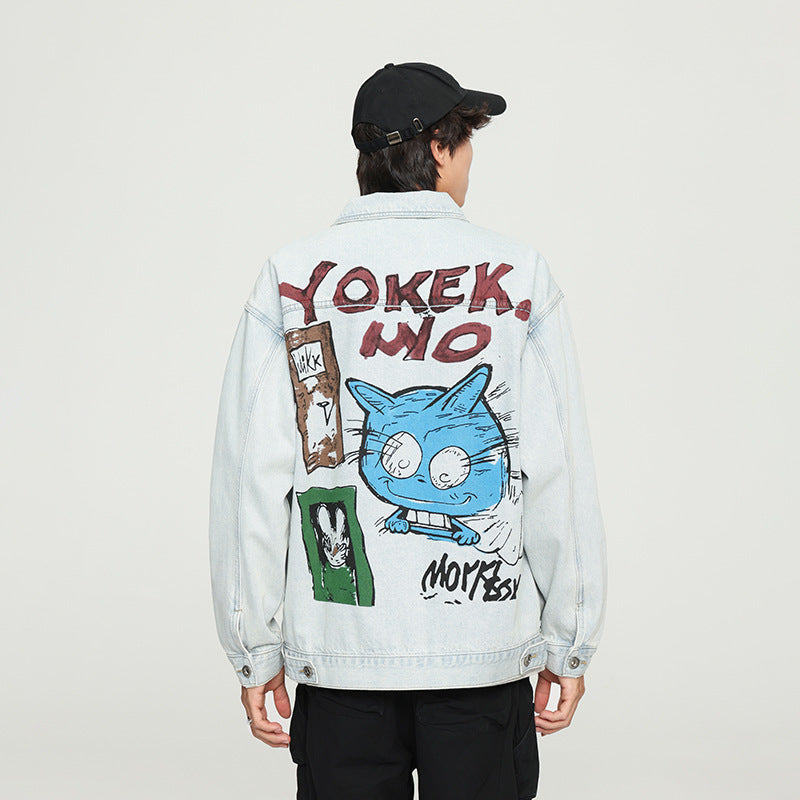 Graffiti Bomber Jacket Light Color Denim Jacket