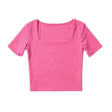 Women T-Shirt Slim-Fit Short-Sleeved T-shirt Summer High Waist Crop Top