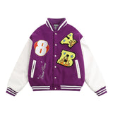 Men Cotton Mixed Jacket Coat Embroidered Letters Thick Baseball Uniform Coat Men's Clothing Winter Color Matching