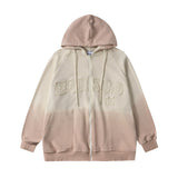 Men Fleece Lined Hoodie Fall/Winter Hoodie Men's Gradient Letter Embroidery Zipper Jacket