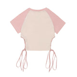 Women T-shirt Color Matching Short T-shirt Summer Embroidered Short Sleeve Top