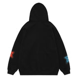 Men Hoodie Five-Pointed Star Puff Print Hooded Jacket Two-Way Zipper Cardigan Sweater