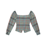 Women Long Sleeve Shirt Girls' Retro Contrast Color Striped Cotton Spring and Autumn