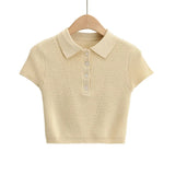 Women T-Shirt Women's Polo Collar Knitted Short-Sleeved T-shirt