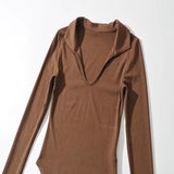 Women T-Shirt Autumn Long Sleeve Lapel V-Shaped Women's T-shirt