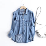 Women T-shirt Denim Shirt Female Loose Casual Long Sleeves