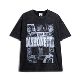 Men T Shirt Printed Vintage Wash Short Sleeve T-shirt Men and Women Hip Hop