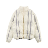 Men Cotton Mixed Jacket Coat Stitching Contrast Color Striped Bread Coat Men's Winter Cotton Dress Loose Zip Coat