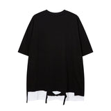 Men T Shirt Gothic Letter Color Contrast Patchwork Ripped Short Sleeve T-shirt for Men and Women