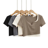 Women T-Shirt Short-Sleeved T-shirt Women's Summer V-neck Base Top