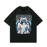 Men T Shirt Washed and Worn Gray Printed Loose T-shirt Summer Street