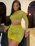 Women Co-Ord Set round Collar Gauze Short T-shirt Skirt Fashion