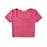 Women T-Shirt Short-Sleeved T-shirt Spring and Summer Solid Color Short Top
