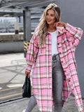 Plaid Trench Coat Fashionable Lengthened Plaid Shirt Women's Coat