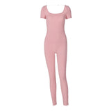 Women Jumpsuit Fashion Solid Color Short-Sleeved Jumpsuit