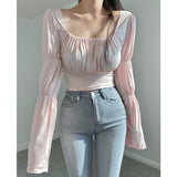 Women Long Sleeve Shirt Women's Spring and Autumn Slim Fit Slimming Top
