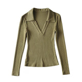 Women T-Shirt V-neck Long-Sleeved T-shirt Bottoming Top